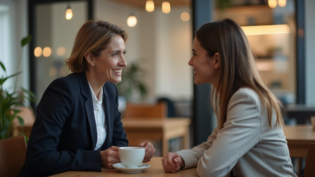 Twee collega's voeren een positief gesprek terwijl ze koffie drinken in een kantoor lounge