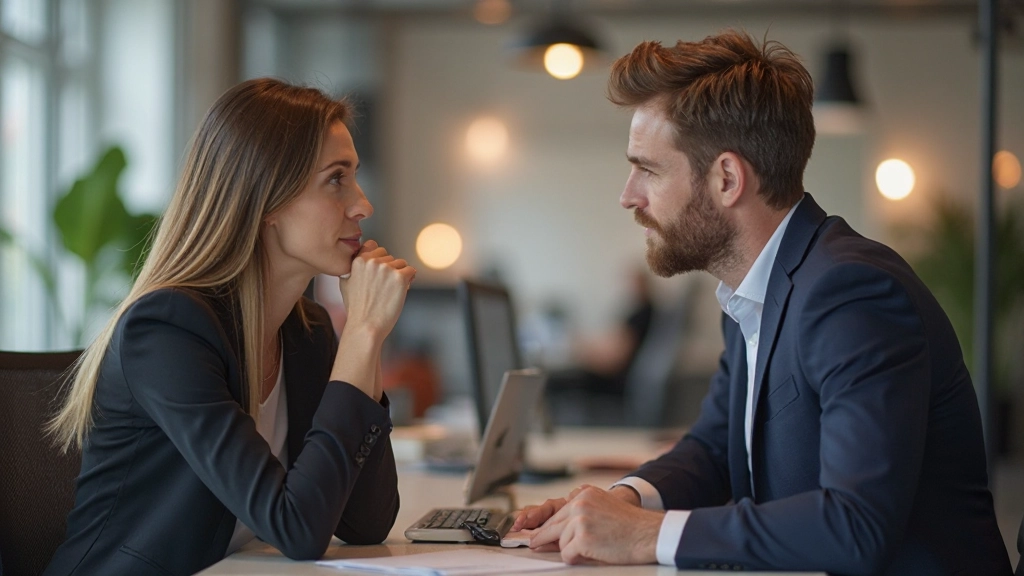 Twee professionals in gesprek, demonstrerend hoe professionele communicatie verloopt in kantoor